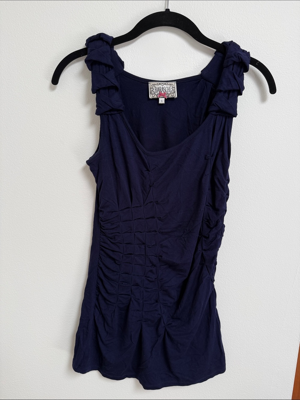 Yoana Baraschi Navy Ruffled-Shoulder Gathered Tank